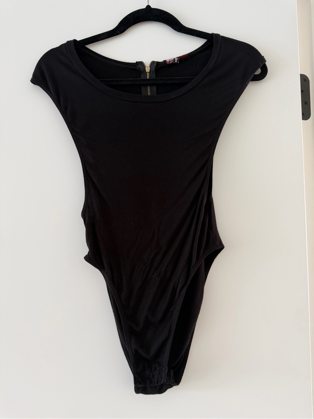 Love Culture Black Scoop-Neck Bodysuit with Gold Zipper